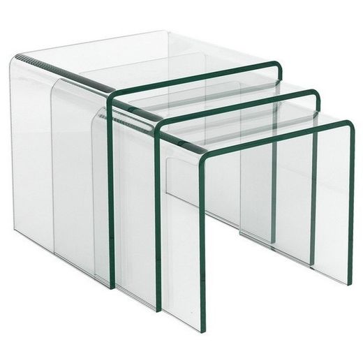 Set of 3 tables in curved glass, 42 x 42 x 42 cm