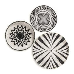 Set med 3 svartvita dekorativa paneler i bambu, 67 x 6 x 67 cm