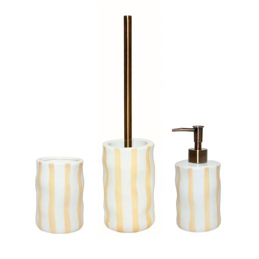 Set de baño de 3 piezas de cerámica en blanco y beige | Bari