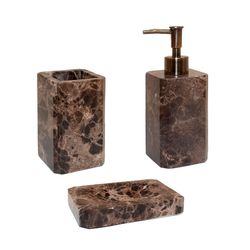 Set de baño de 3 piezas de mármol en marrón | Royal