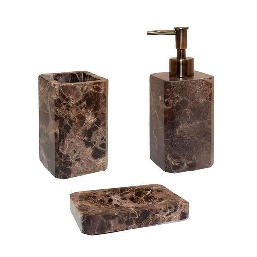 Set de baño de 3 piezas de mármol en marrón | Royal