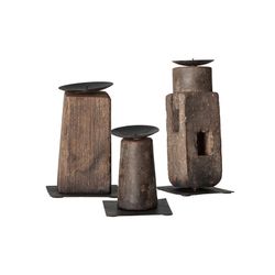 Set of 3 ZWAIA Natural Mango Wood Candle Holders, 10x10x23 cm.