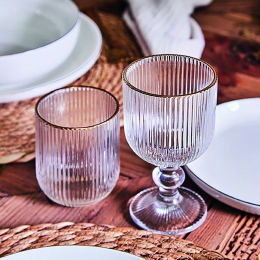 Set med 3 kristallglas i transparent och guld, 7,5 x 7,5 x 10 cm | Förmörkelse