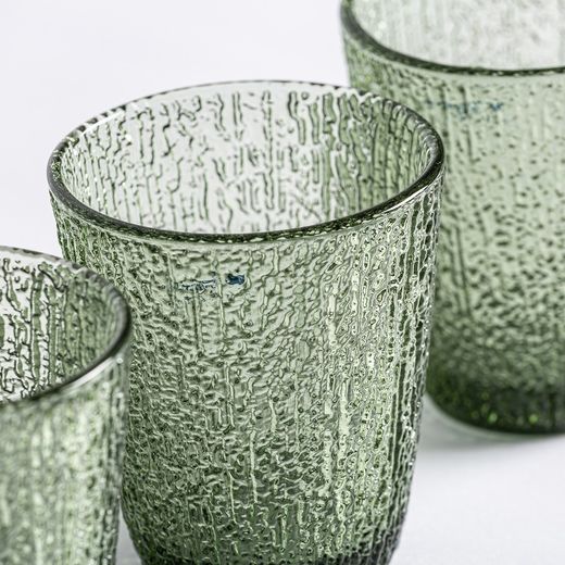 Set of 3 Green Moss Crystal Glasses, Ø9x10cm