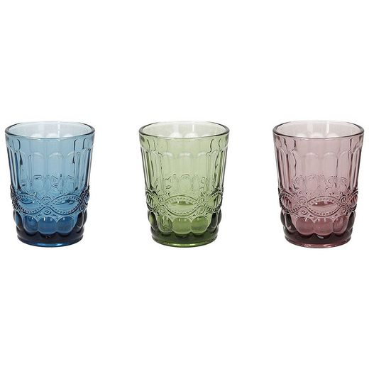 Lot de 3 verres en verre bleu, vert et violet, Ø 8 x 10 cm | Madame