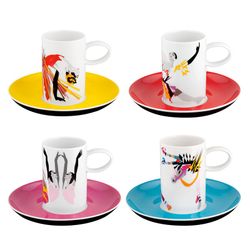 Set mit 4 Kaffeetassen aus mehrfarbigem Porzellan mit Untertasse, 28,7 x 28,7 x 28,7 cm | Tschaikowsky