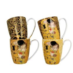 Conjunto de 4 xícaras de porcelana multicolorida | Beijo Klimt