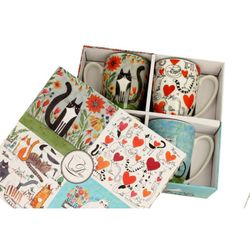 Set de 4 tasses en porcelaine multicolores | chats