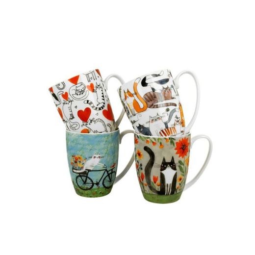 Set de 4 tasses en porcelaine multicolores | chats