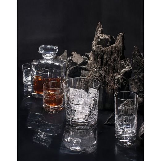 Set de 4 verres courts et flacon en verre transparent | Portrait