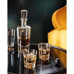 Σετ 4 κοντά ποτήρια και μπουκάλι από κρύσταλλο και διάφανο χρυσό και χρυσό | Όλυμπος