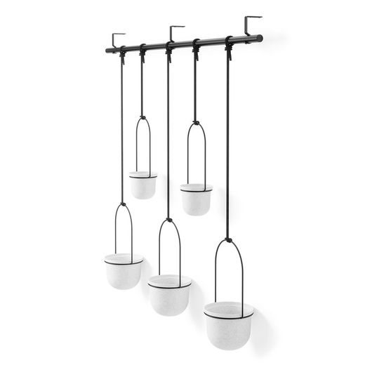 Set van 5 hangende plantenbakken in zwart en wit polymeer, 138 x 18 x 95 cm | drieflora