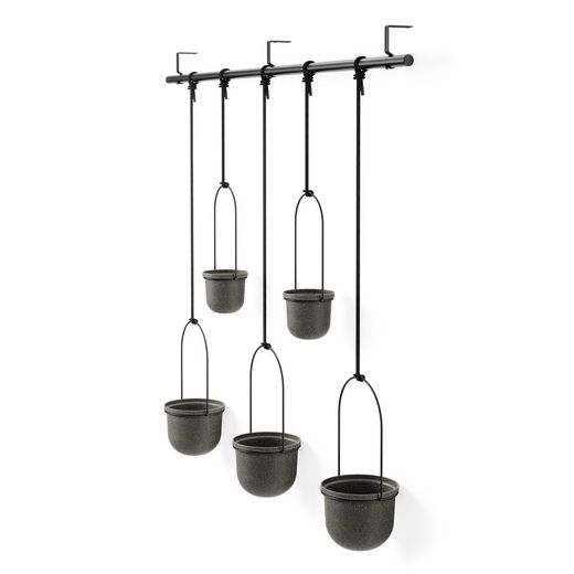 Lot de 5 jardinières suspendues en polymère noir, 138 x 18 x 95 cm | triflore