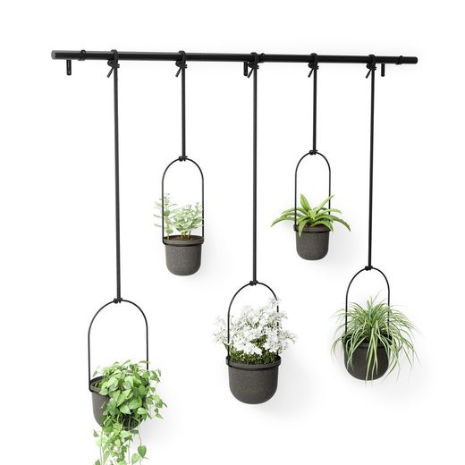 Lot de 5 jardinières suspendues en polymère noir, 138 x 18 x 95 cm | triflore