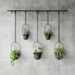 Lot de 5 jardinières suspendues en polymère noir, 138 x 18 x 95 cm | triflore