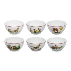 Set aus 6 weißen, grünen und roten Porzellanschalen, Ø 12,6 x 6,9 cm | Weihnachtszauber