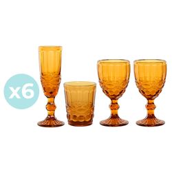 Set aus 6 Wassergläsern, 6 Weingläsern, 6 Sektflöten und 6 Kristallgläsern in Bernstein | Klassische Garbo