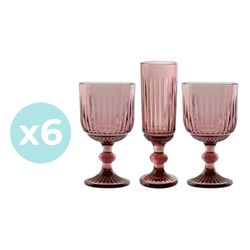 Set of 6 water glasses, 6 wine glasses, and 6 flute glasses in pink | Striped