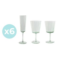 Set de 6 copas de agua, 6 copas de vino y 6 copas flauta de cristal en verde | Bubbles Garbo