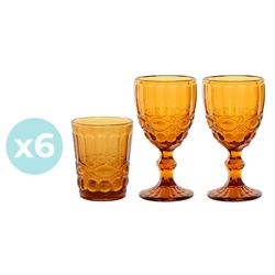 Set of 6 water glasses, 6 wine glasses, and 6 amber crystal tumblers | Classic Garbo