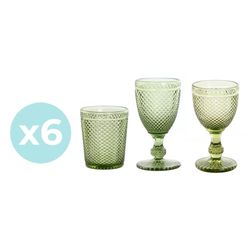 Set of 6 water glasses, 6 wine glasses, and 6 tumblers in green | Da Gama