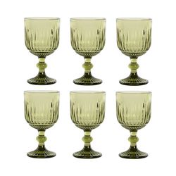 Set of 6 water glasses and 6 glass tumblers in green | Striped