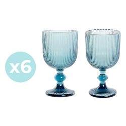 Set van 6 waterglazen en 6 wijnglazen in blauw | Lijnen