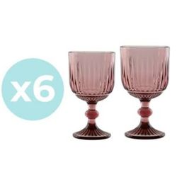 Set of 6 water glasses and 6 wine glasses in pink | Striped