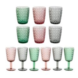 Set de 6 copas de agua y 6 vasos de cristal en multicolor | Colors