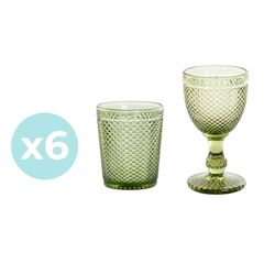Set van 6 waterglazen en 6 glazen bekers in groen | Da Gama