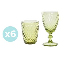 Set med 6 vattenglas och 6 glasmuggar i grönt | Dagar