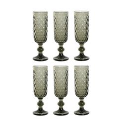 Set med 6 champagneglas i grå kristall, 7 x 7 x 20 cm | Havssidan