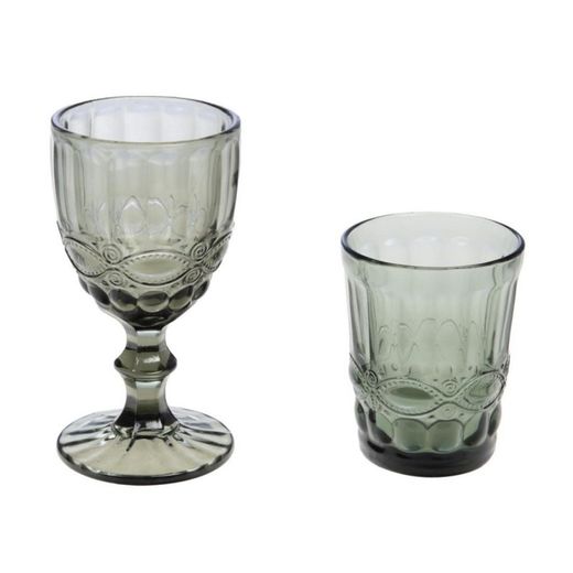 Set of 6 grey glass cups, 8 x 8 x 15 cm | Grise