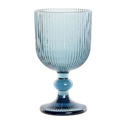 Set of 6 crystal wine glasses in blue, Ø 8 x 14 cm | lines