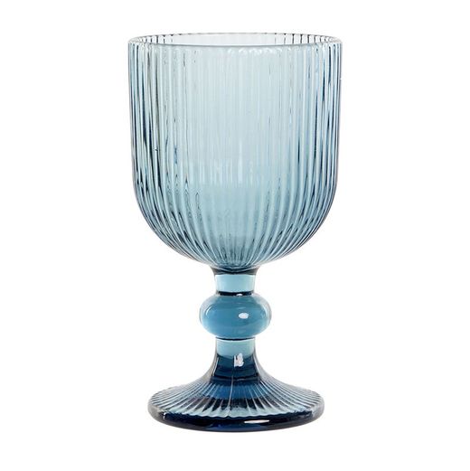 Set of 6 crystal wine glasses in blue, Ø 8 x 14 cm | lines
