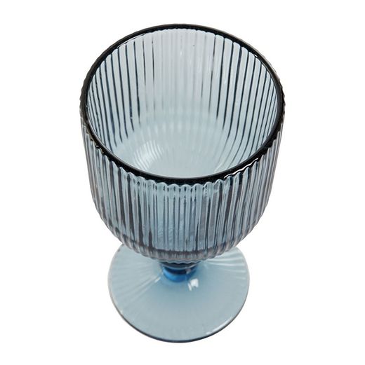 Set of 6 crystal wine glasses in blue, Ø 8 x 14 cm | lines