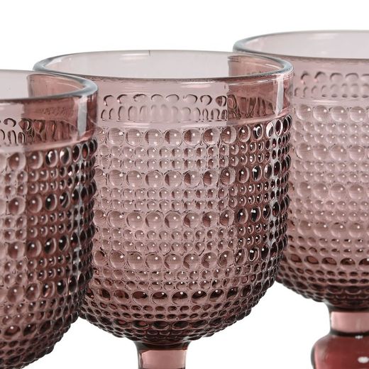 Set of 6 crystal wine glasses in pink, 8 x 8 x 15.5 cm | Bubbles