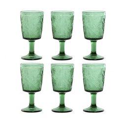 Set of 6 crystal wine glasses in green, 8 x 8 x 15.5 cm | Leaves