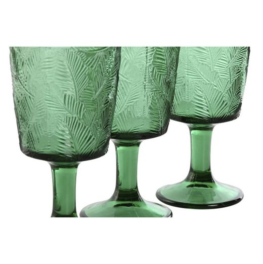 Set of 6 crystal wine glasses in green, 8 x 8 x 15.5 cm | Leaves