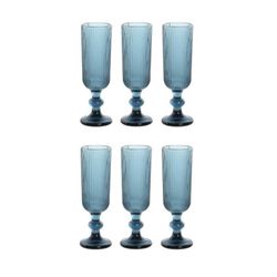 Set of 6 crystal flute glasses in blue, 6 x 6 x 18.5 cm | Lines