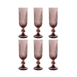 Set of 6 water glasses, 6 wine glasses, and 6 flute glasses in pink | Striped