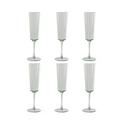 Set of 6 crystal flute glasses in green, 6 x 6 x 23.7 cm | Bubbles Garbo