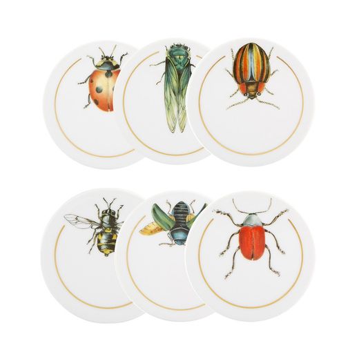 Set de 6 posa vasos de porcelana en multicolor, Ø 8,7 x 0,5 cm | Insetos