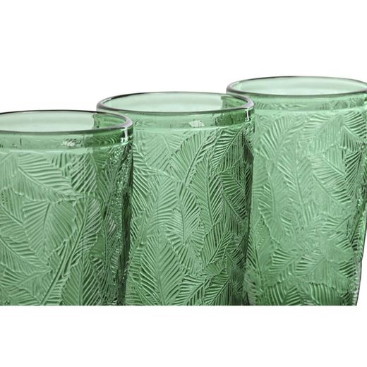 Set of 6 tall glass glasses in green, 8 x 8 x 13 cm | Leaves