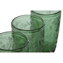 Set of 6 tall glass glasses in green, 8 x 8 x 13 cm | Leaves