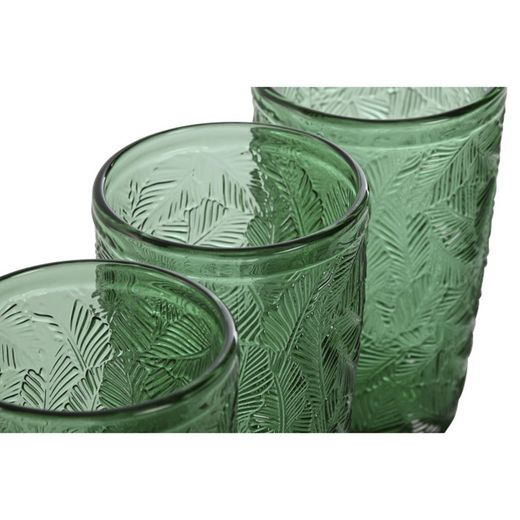 Set of 6 tall glass glasses in green, 8 x 8 x 13 cm | Leaves
