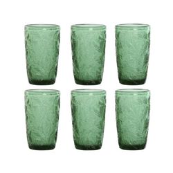 Set of 6 tall glass glasses in green, 8 x 8 x 13 cm | Leaves