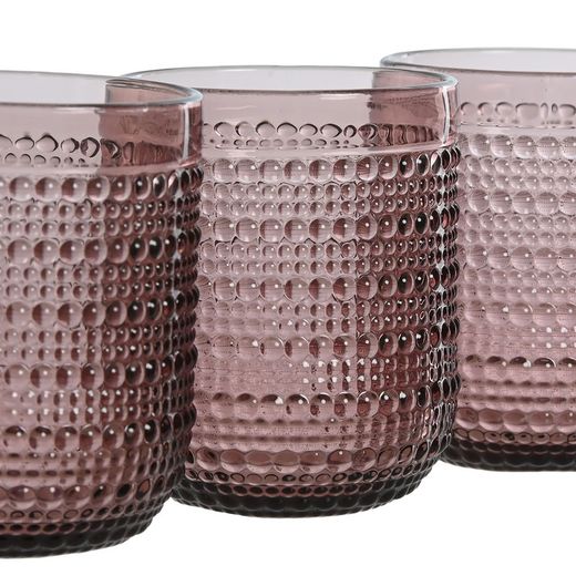 Set of 6 glass glasses in pink, 8 x 8 x 10 cm | Bubbles