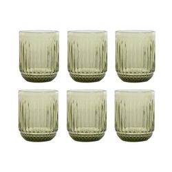 Set of 6 glass tumblers in green, 7.5 x 7.5 x 9.5 cm | Striped