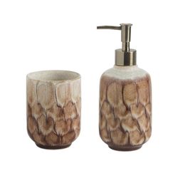 Ensemble de salle de bain 2 pièces en céramique brun et beige | Tortue